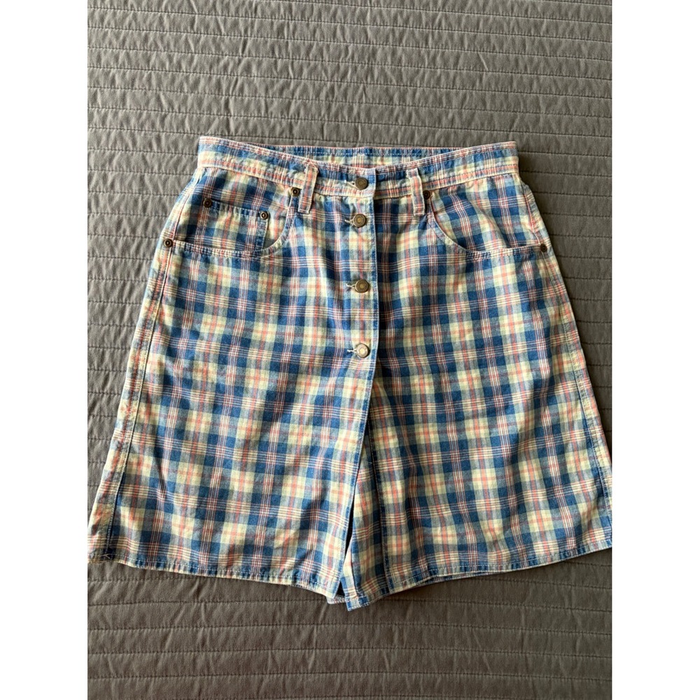Vintage Liz Claiborne Lizwear Plaid Skort Blue Orange Cotton Button Front Size 8 - Picture 2 of 7